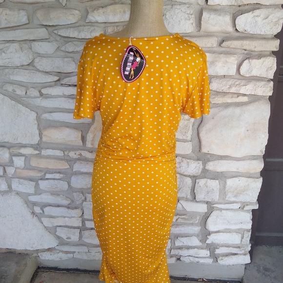 Paper Doll- Mustard Polkadot Dress - Picture 3 of 4